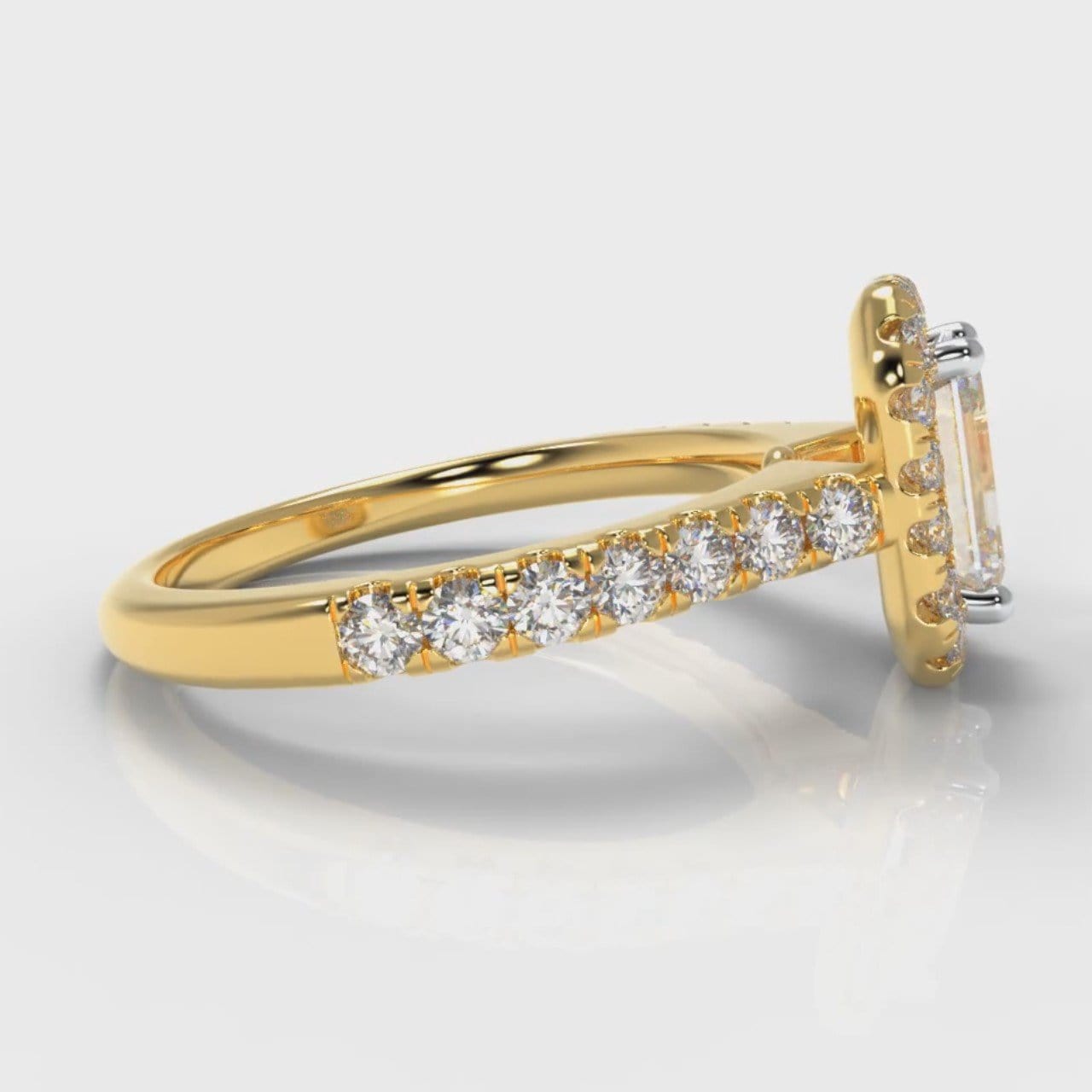 Micropavé Emerald Cut Diamond Halo Engagement Ring - Yellow Gold