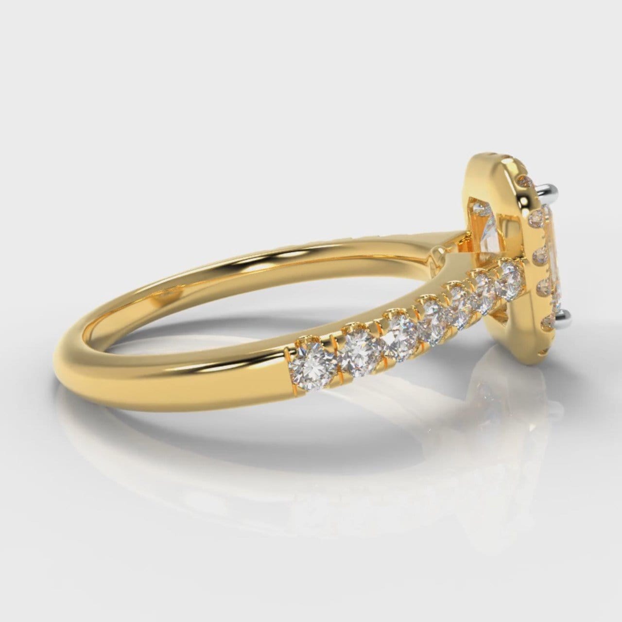 Micropavé Emerald Cut Diamond Halo Engagement Ring - Yellow Gold