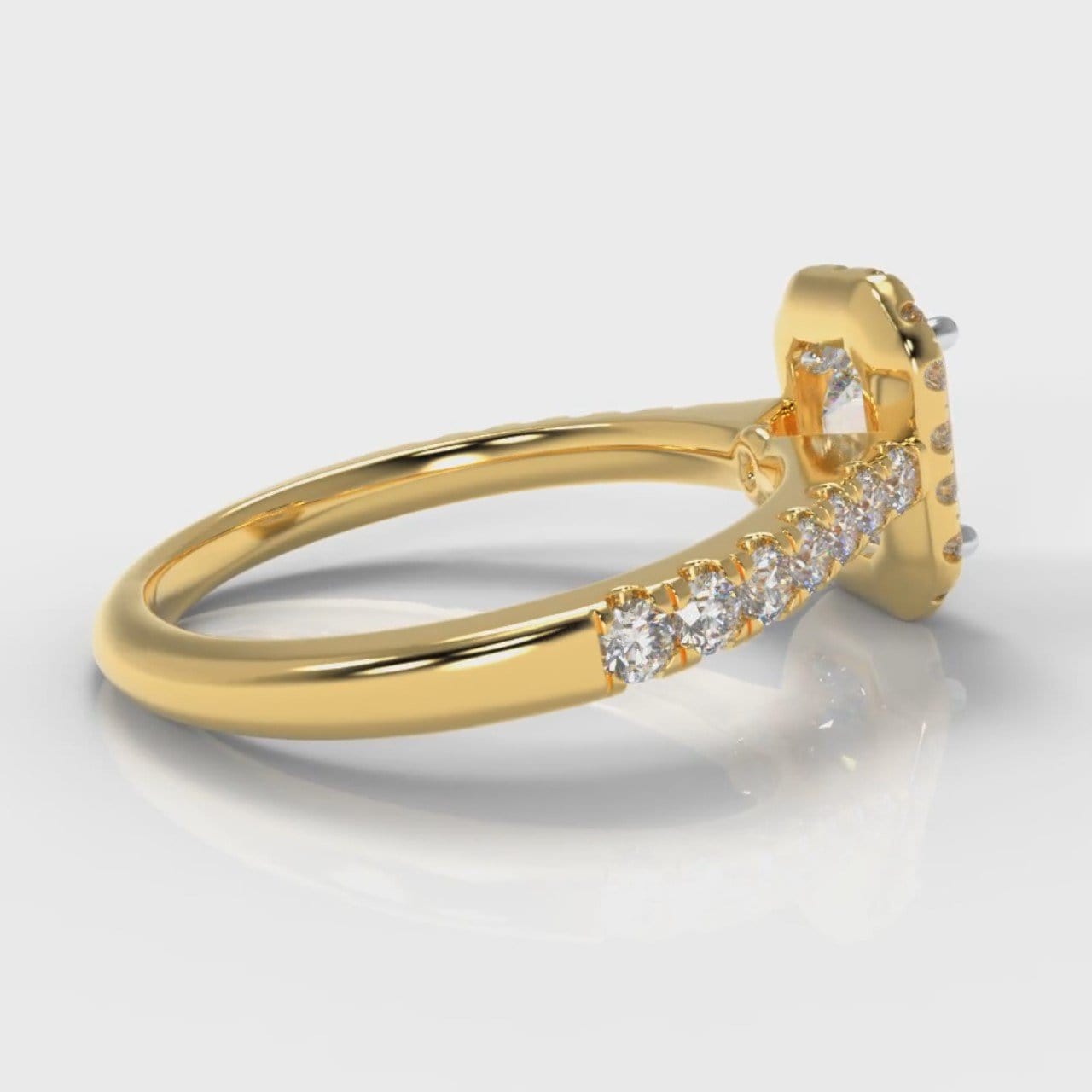 Micropavé Emerald Cut Diamond Halo Engagement Ring - Yellow Gold