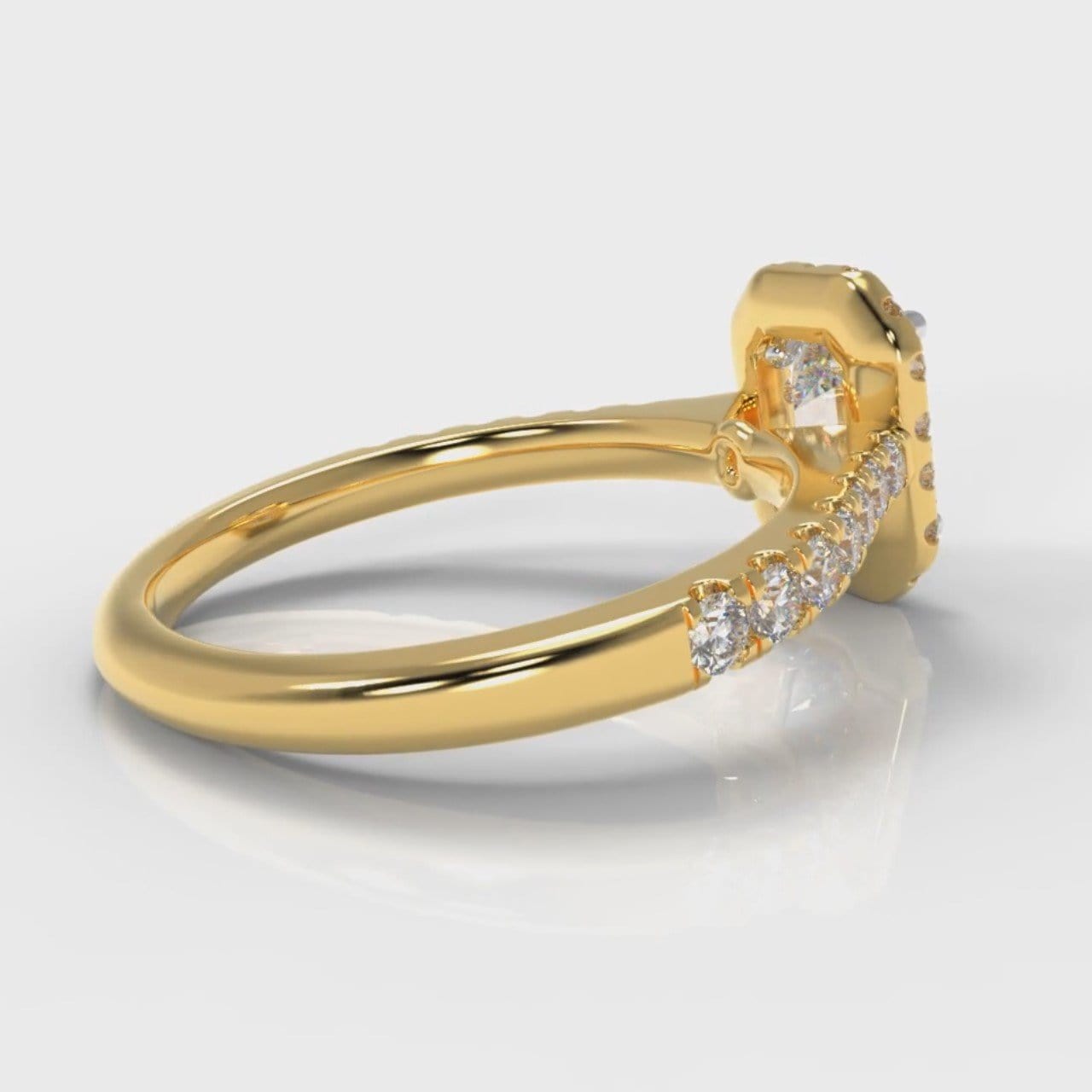 Micropavé Emerald Cut Diamond Halo Engagement Ring - Yellow Gold