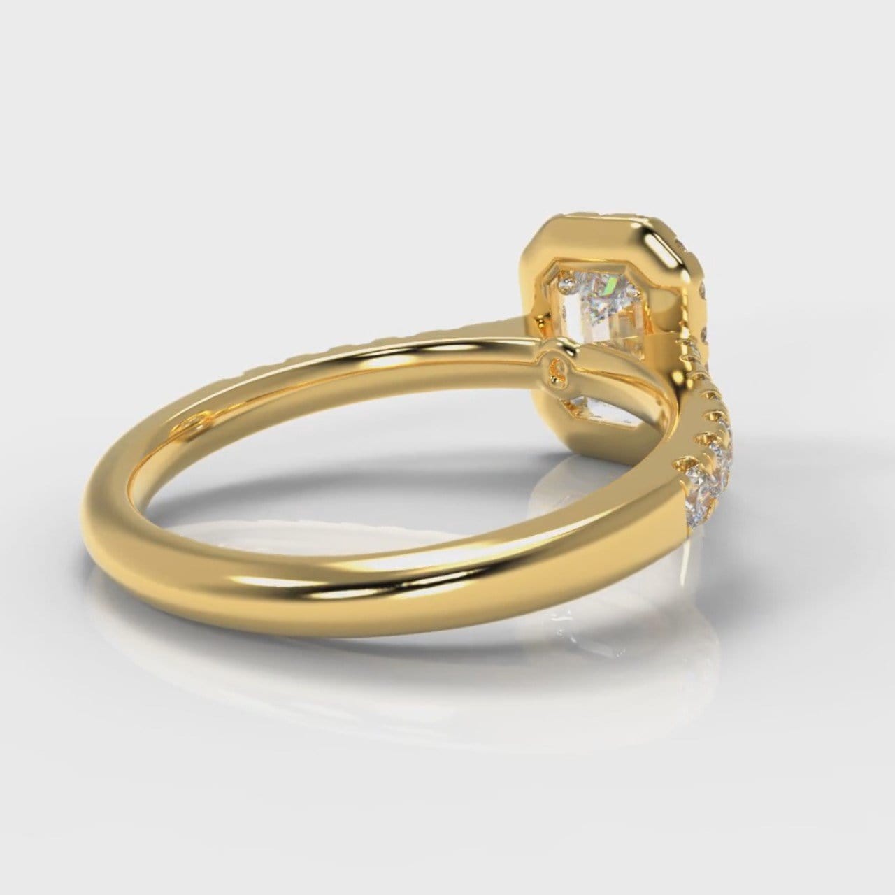 Micropavé Emerald Cut Diamond Halo Engagement Ring - Yellow Gold