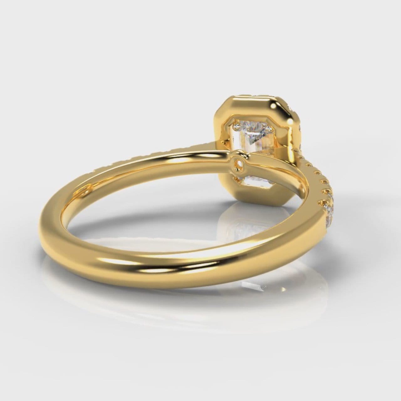 Micropavé Emerald Cut Diamond Halo Engagement Ring - Yellow Gold