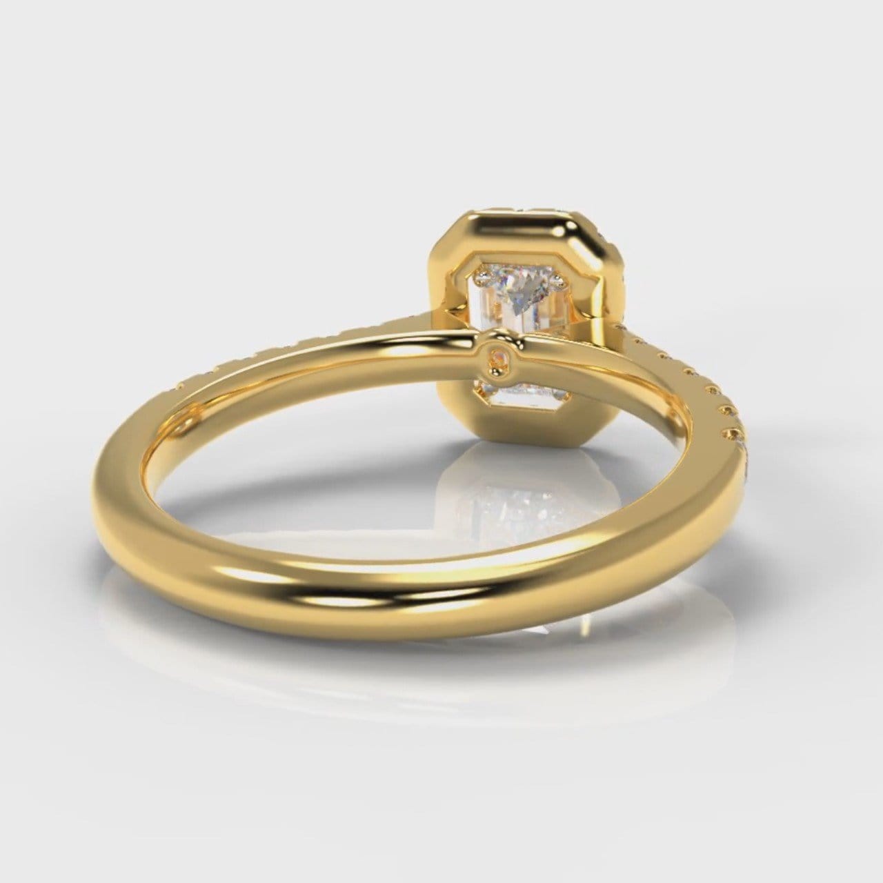 Micropavé Emerald Cut Diamond Halo Engagement Ring - Yellow Gold