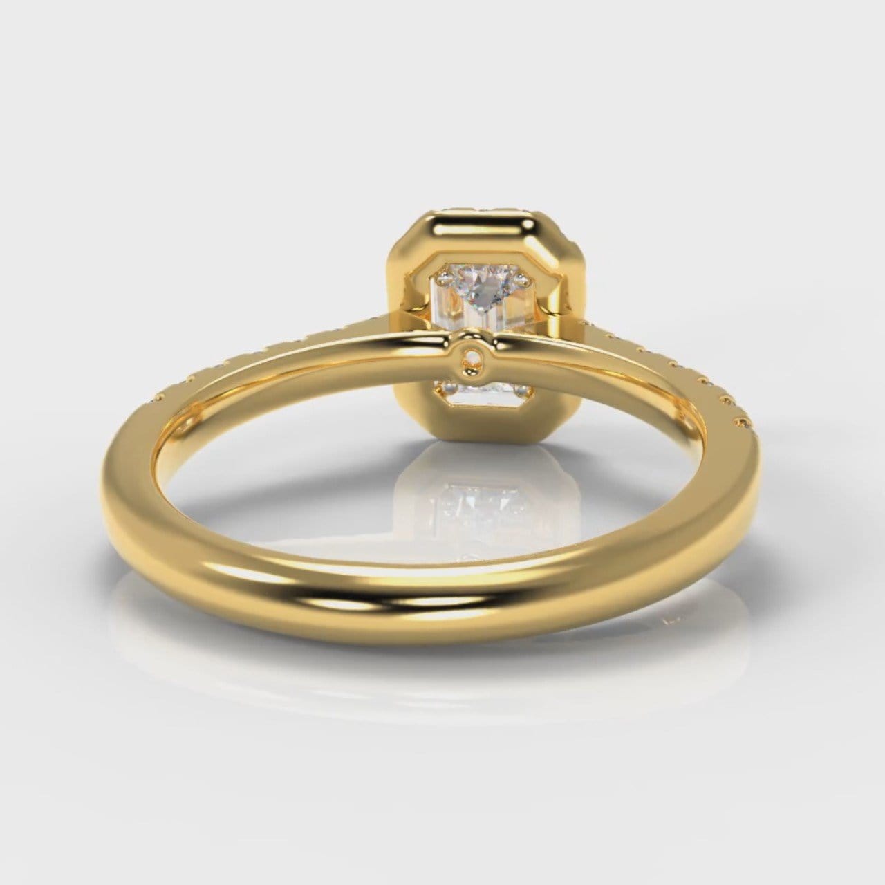 Micropavé Emerald Cut Diamond Halo Engagement Ring - Yellow Gold
