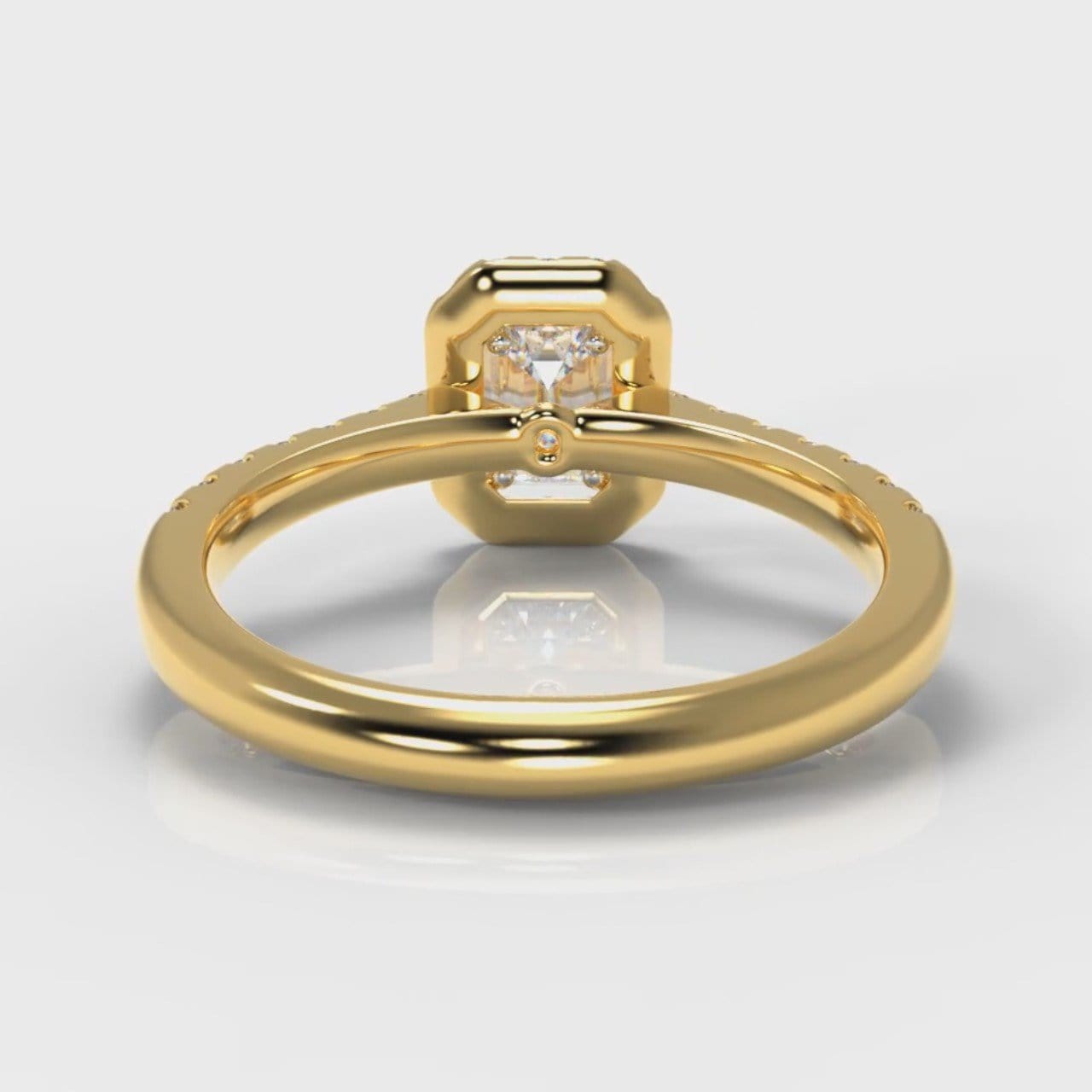 Micropavé Emerald Cut Diamond Halo Engagement Ring - Yellow Gold