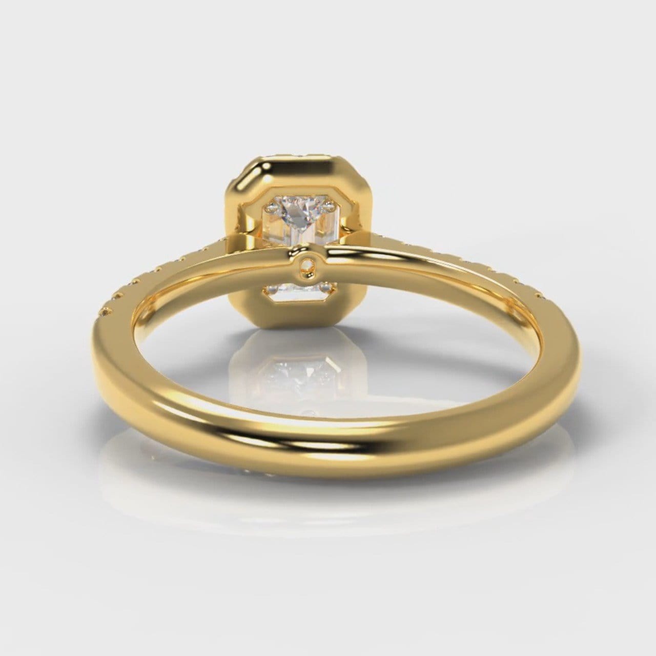 Micropavé Emerald Cut Diamond Halo Engagement Ring - Yellow Gold