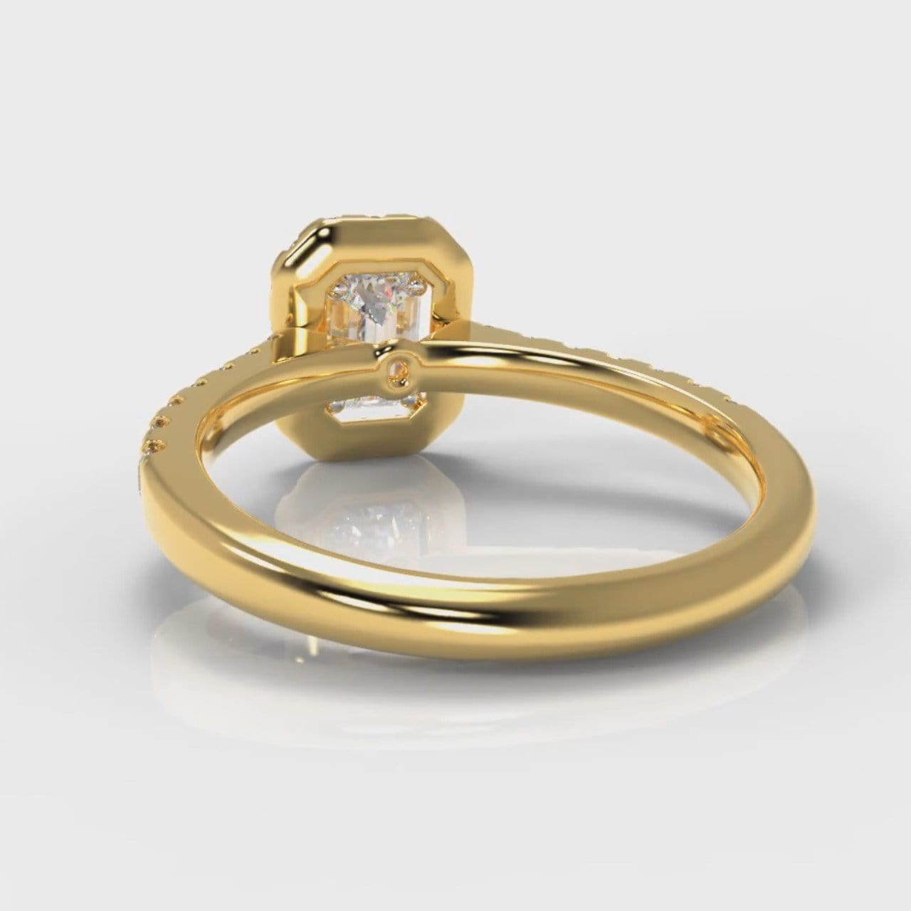 Micropavé Emerald Cut Diamond Halo Engagement Ring - Yellow Gold