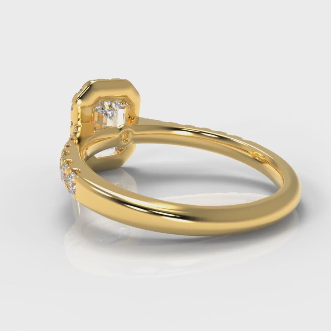 Micropavé Emerald Cut Diamond Halo Engagement Ring - Yellow Gold