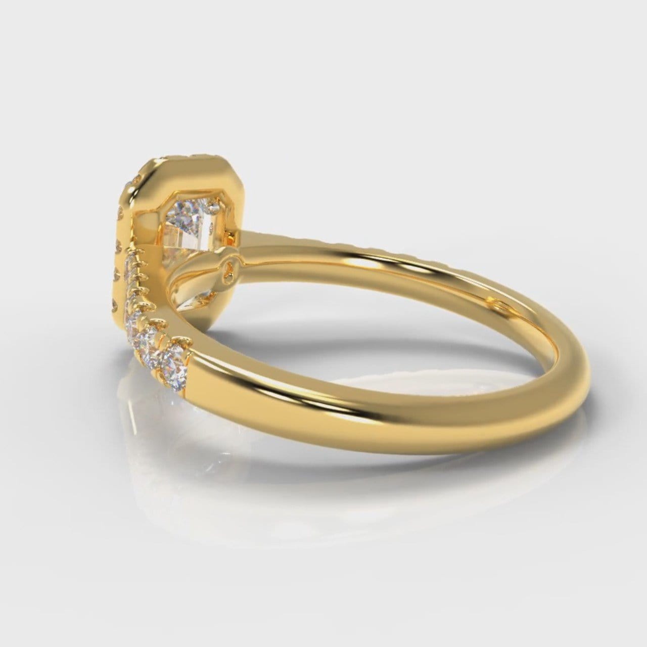 Micropavé Emerald Cut Diamond Halo Engagement Ring - Yellow Gold
