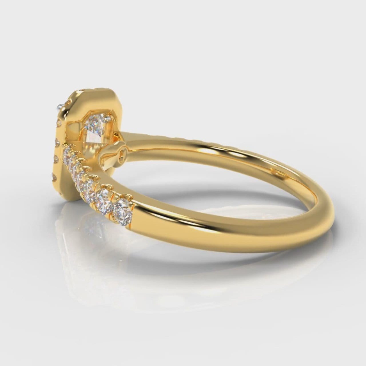 Micropavé Emerald Cut Diamond Halo Engagement Ring - Yellow Gold