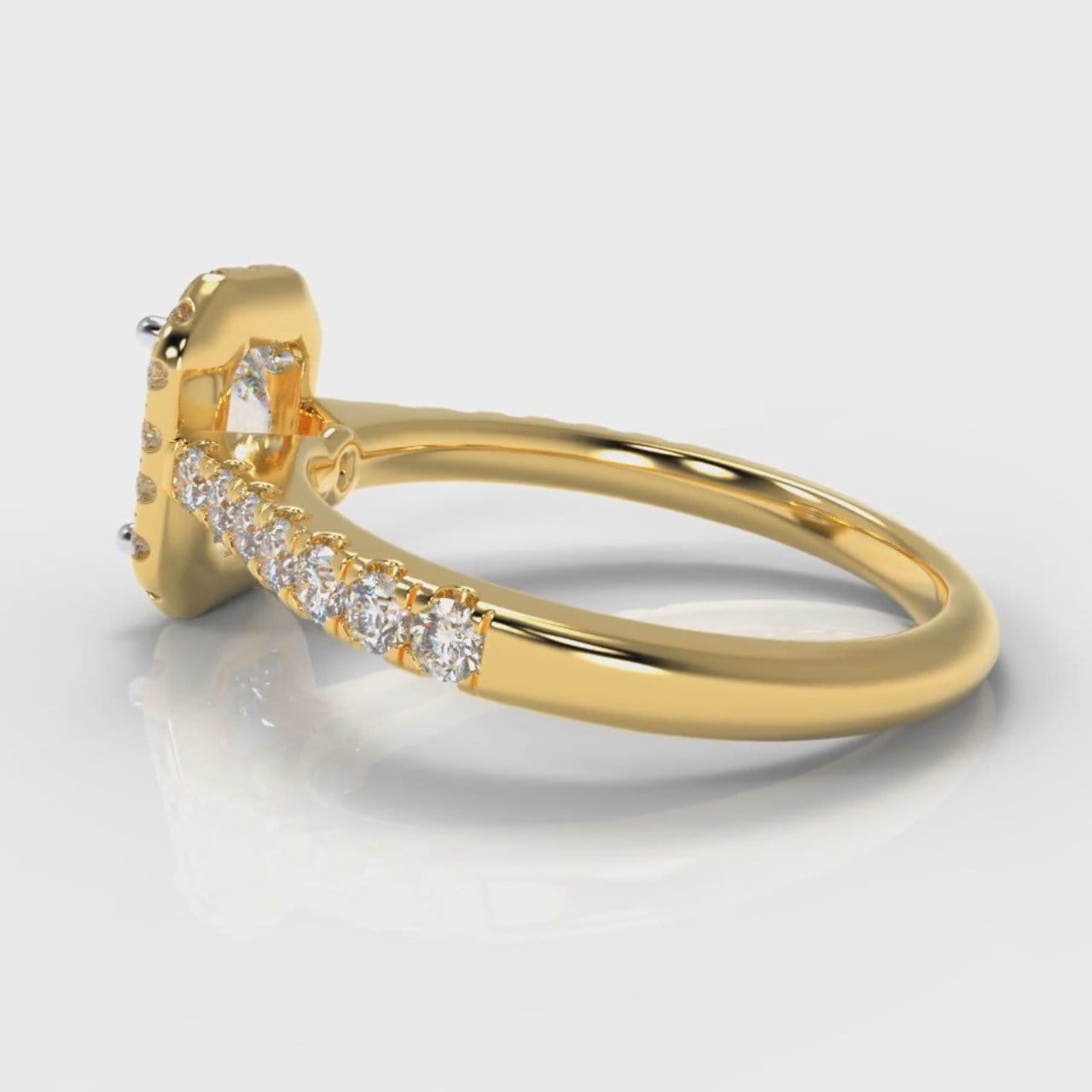 Micropavé Emerald Cut Diamond Halo Engagement Ring - Yellow Gold