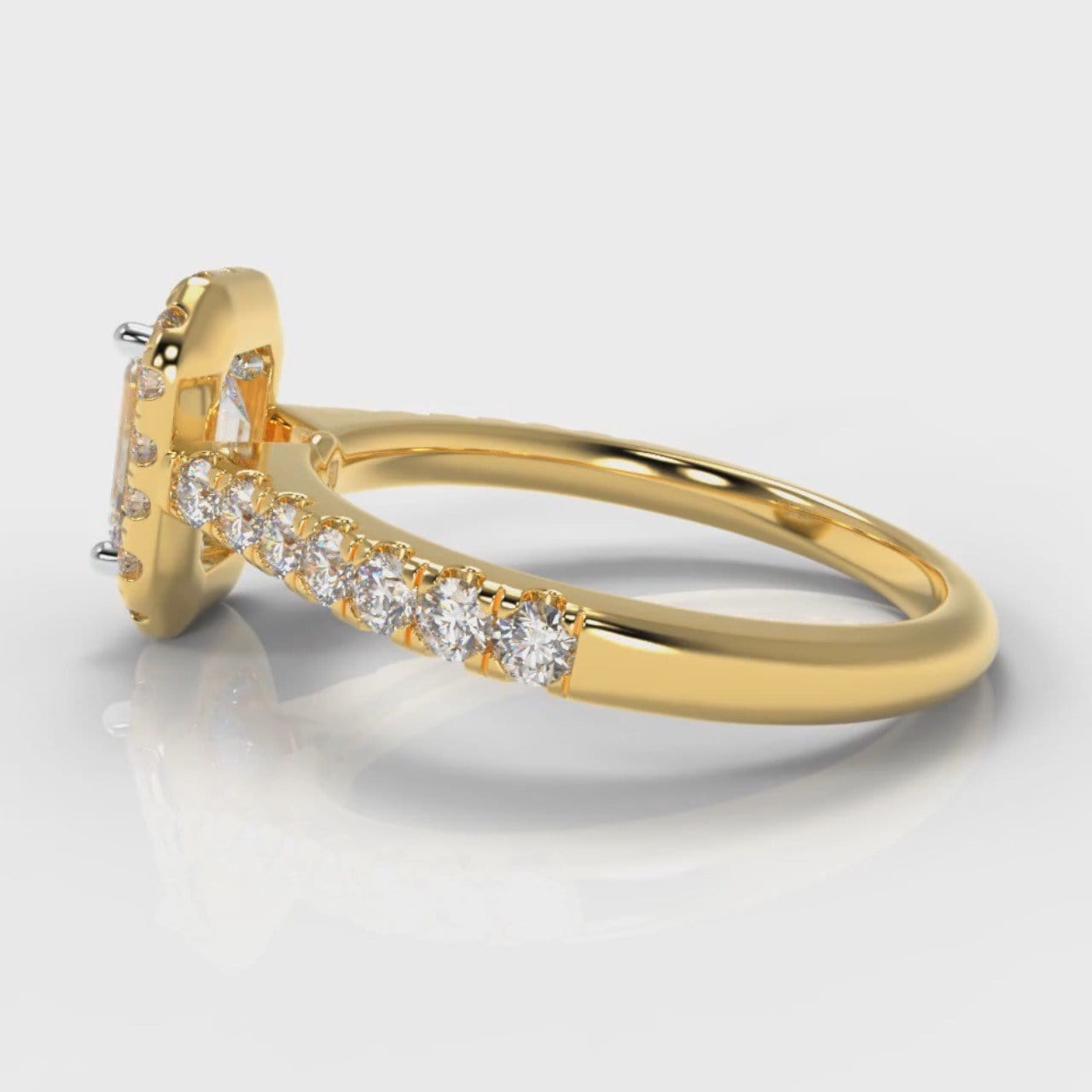 Micropavé Emerald Cut Diamond Halo Engagement Ring - Yellow Gold