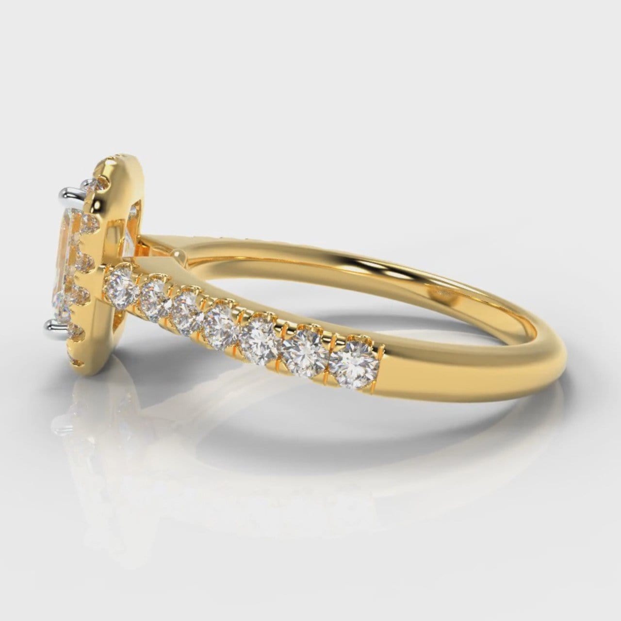Micropavé Emerald Cut Diamond Halo Engagement Ring - Yellow Gold