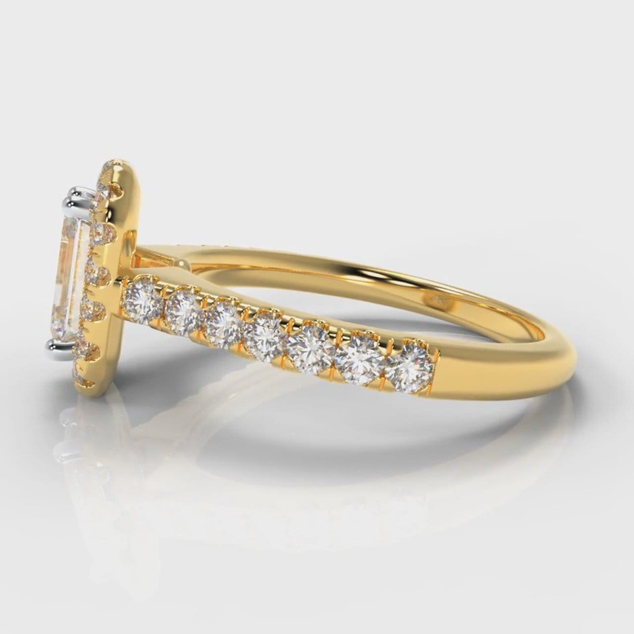 Micropavé Emerald Cut Diamond Halo Engagement Ring - Yellow Gold