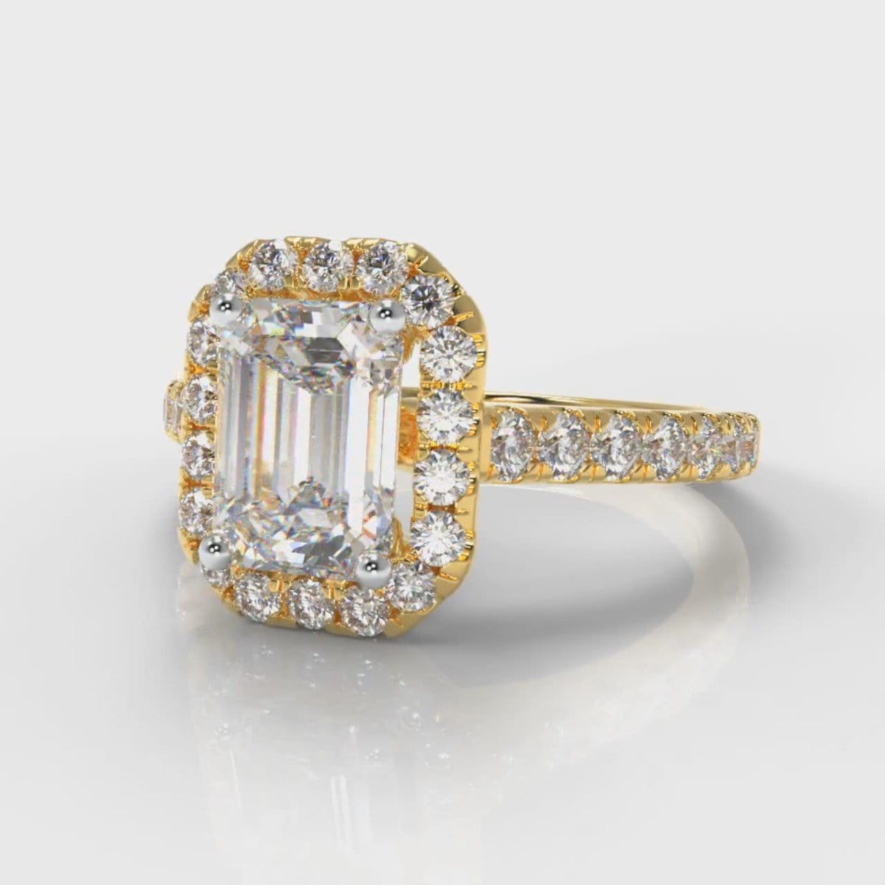 Micropavé Emerald Cut Diamond Halo Engagement Ring - Yellow Gold