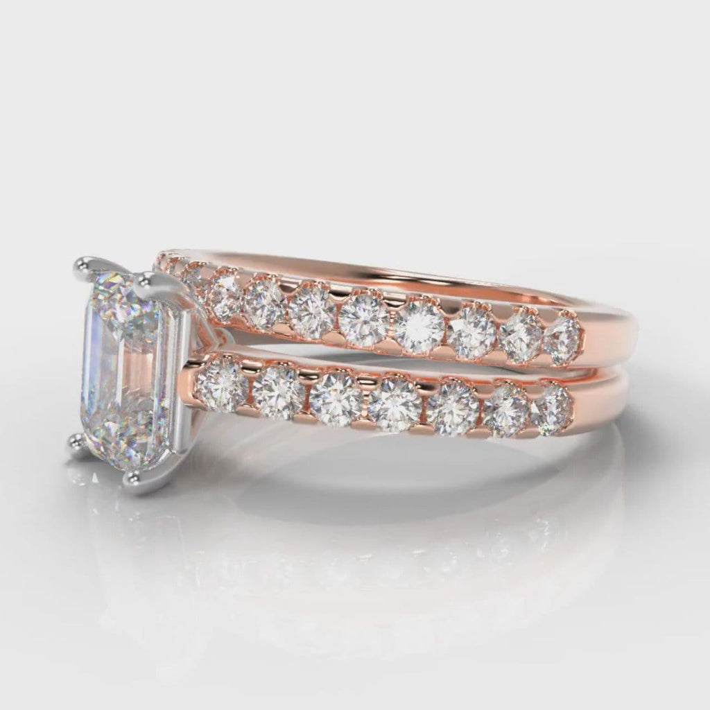 Carrée Micropavé Emerald Cut Diamond Bridal Set - Rose Gold