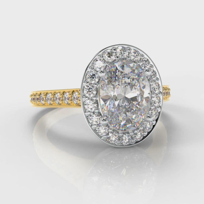 Pavé Oval Diamond Halo Engagement Ring - Two Tone Yellow Gold