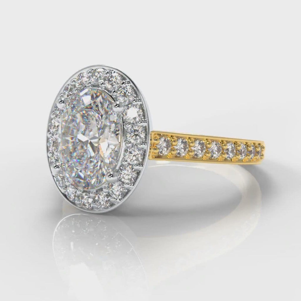 Pavé Oval Diamond Halo Engagement Ring - Two Tone Yellow Gold