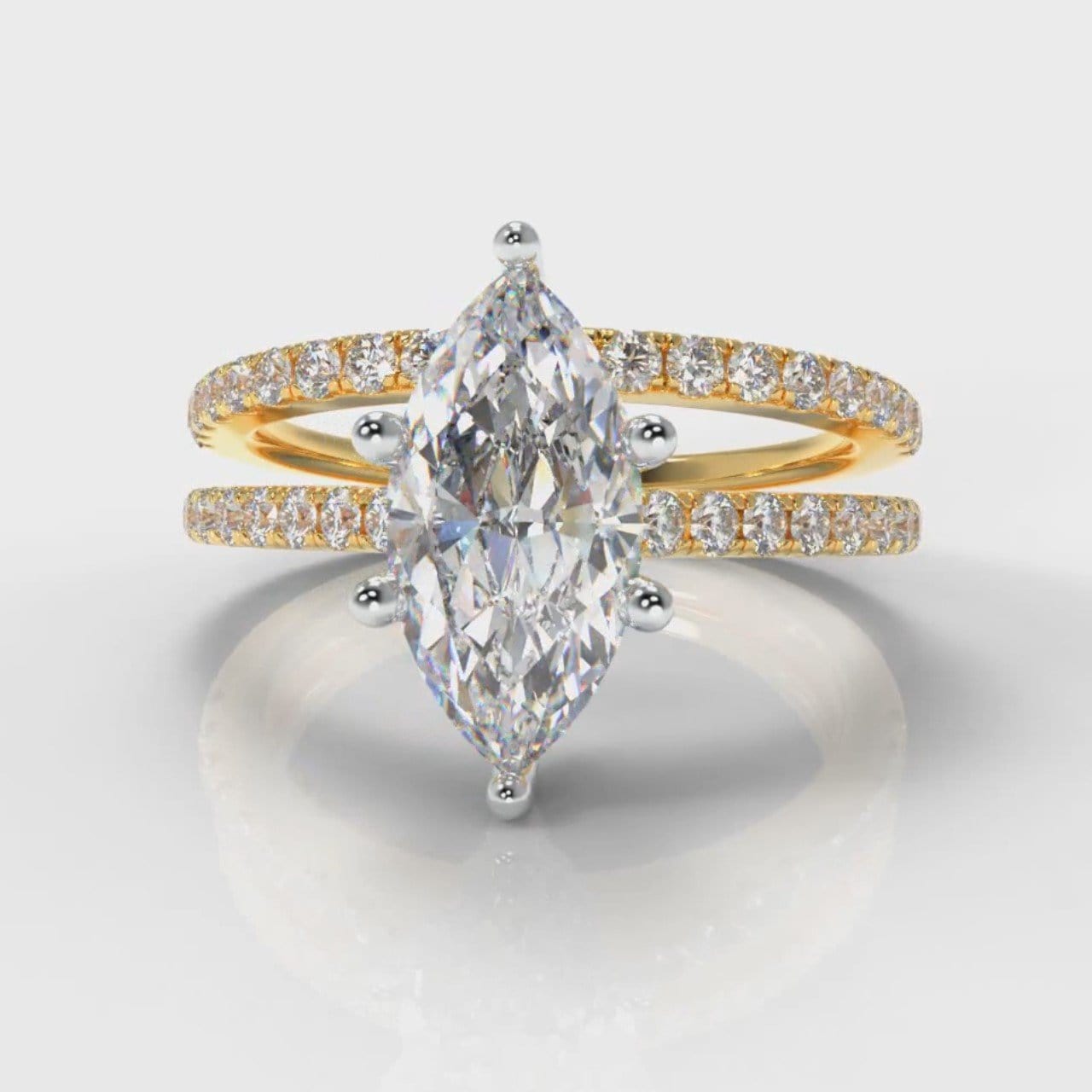 Star Petite Micropavé Marquise Diamond Bridal Set - Yellow Gold