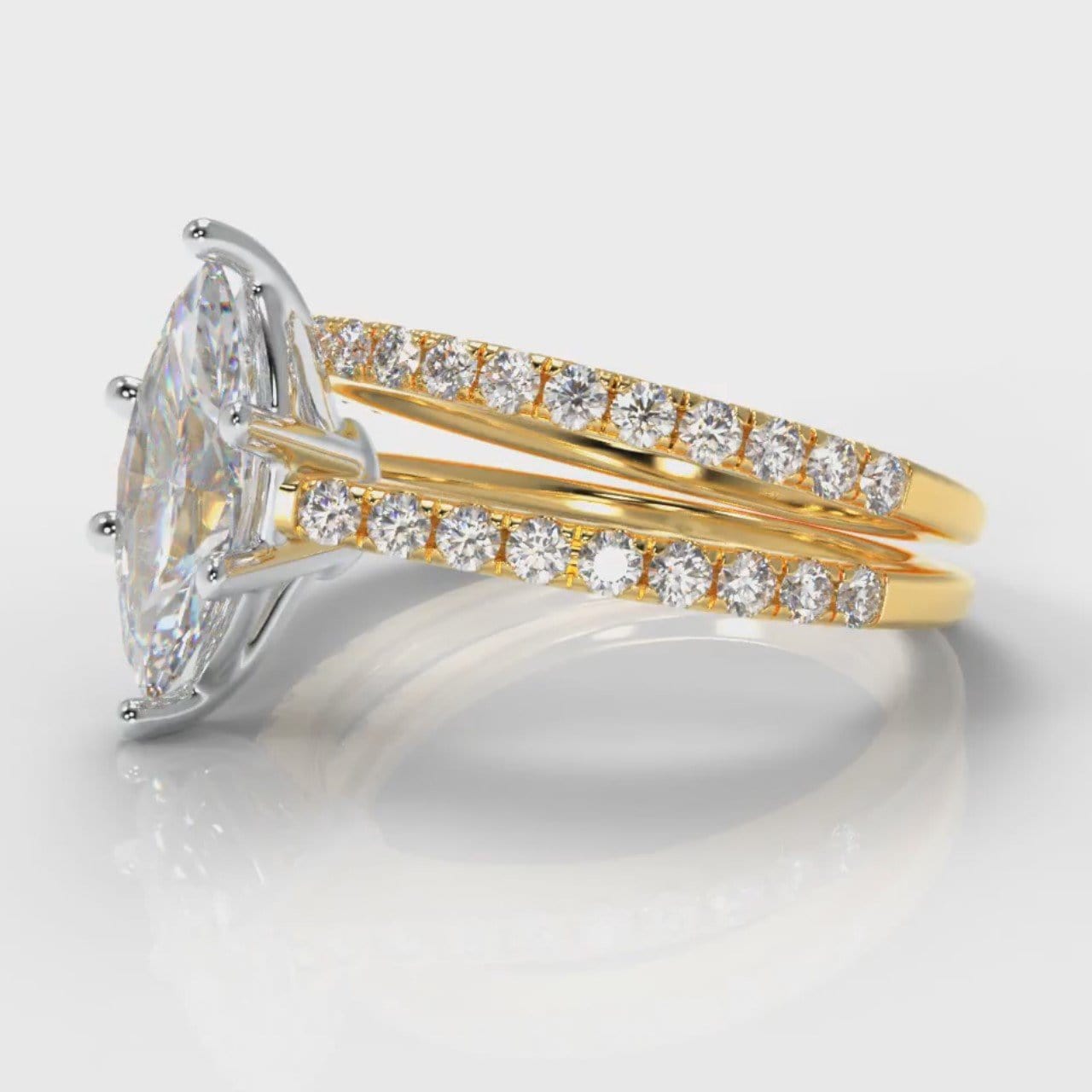 Star Petite Micropavé Marquise Diamond Bridal Set - Yellow Gold