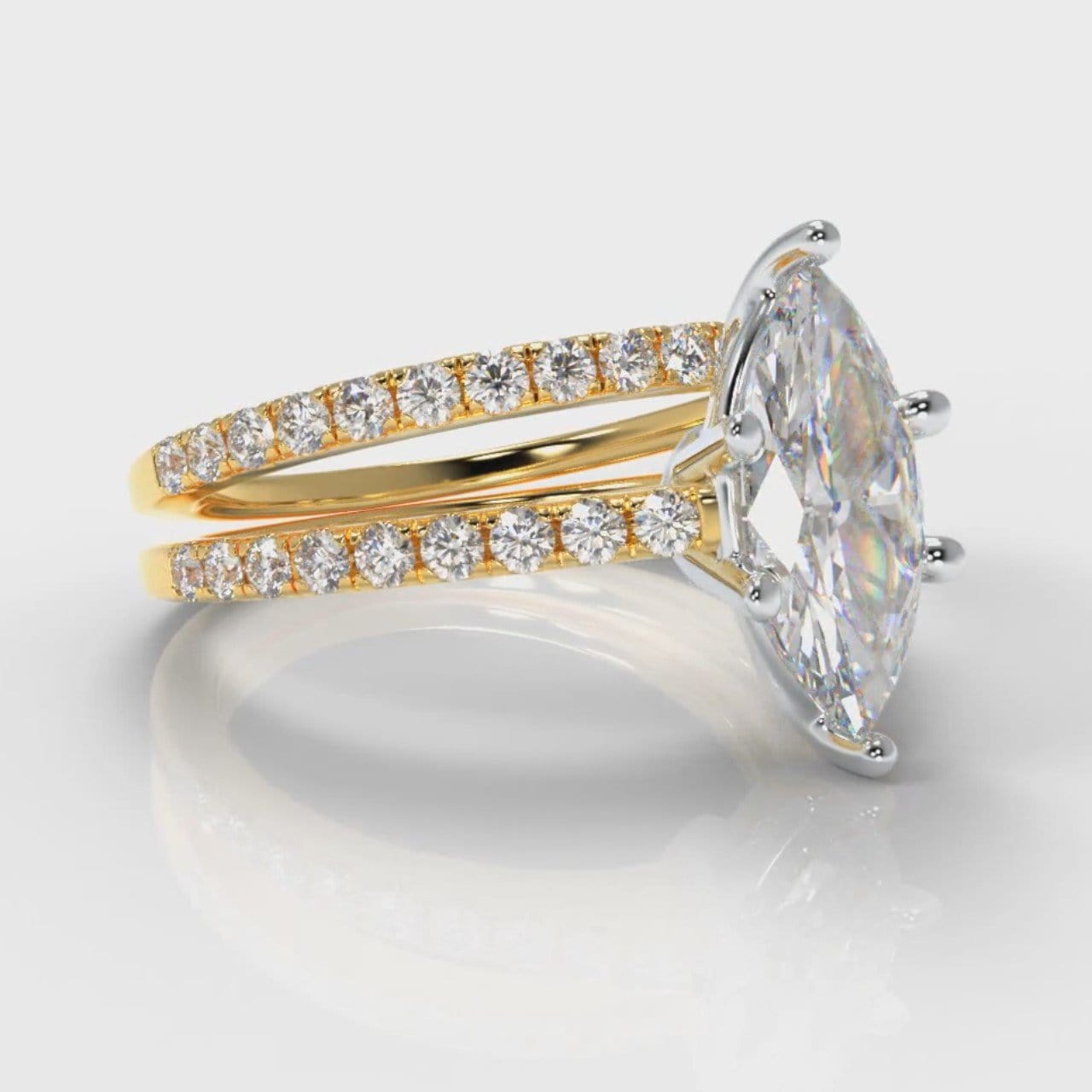 Star Petite Micropavé Marquise Diamond Bridal Set - Yellow Gold