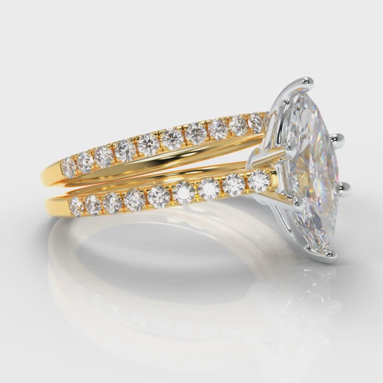 Star Petite Micropavé Marquise Diamond Bridal Set - Yellow Gold