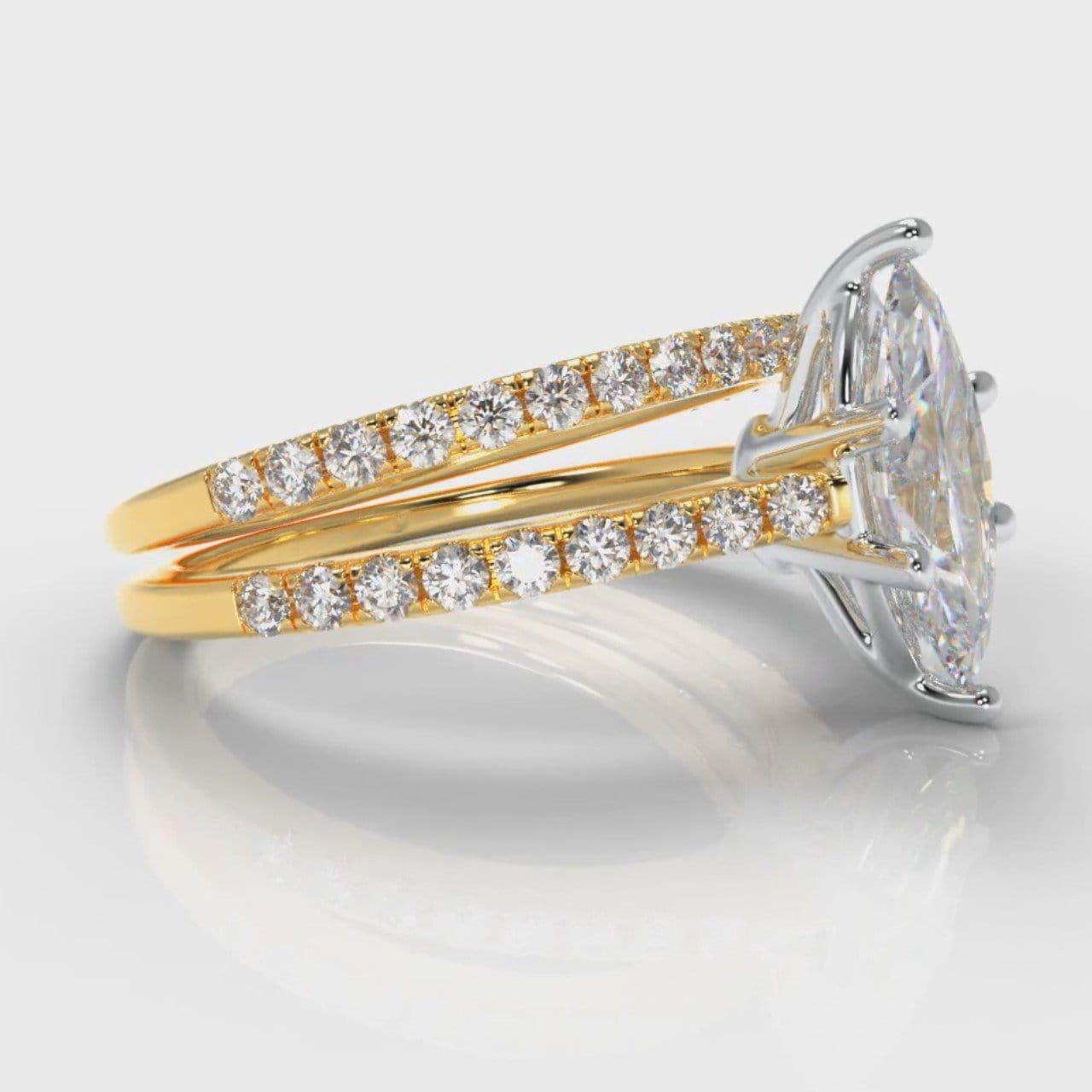 Star Petite Micropavé Marquise Diamond Bridal Set - Yellow Gold