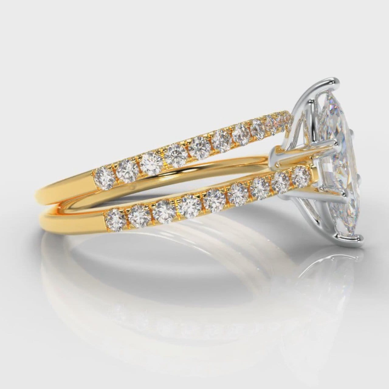 Star Petite Micropavé Marquise Diamond Bridal Set - Yellow Gold