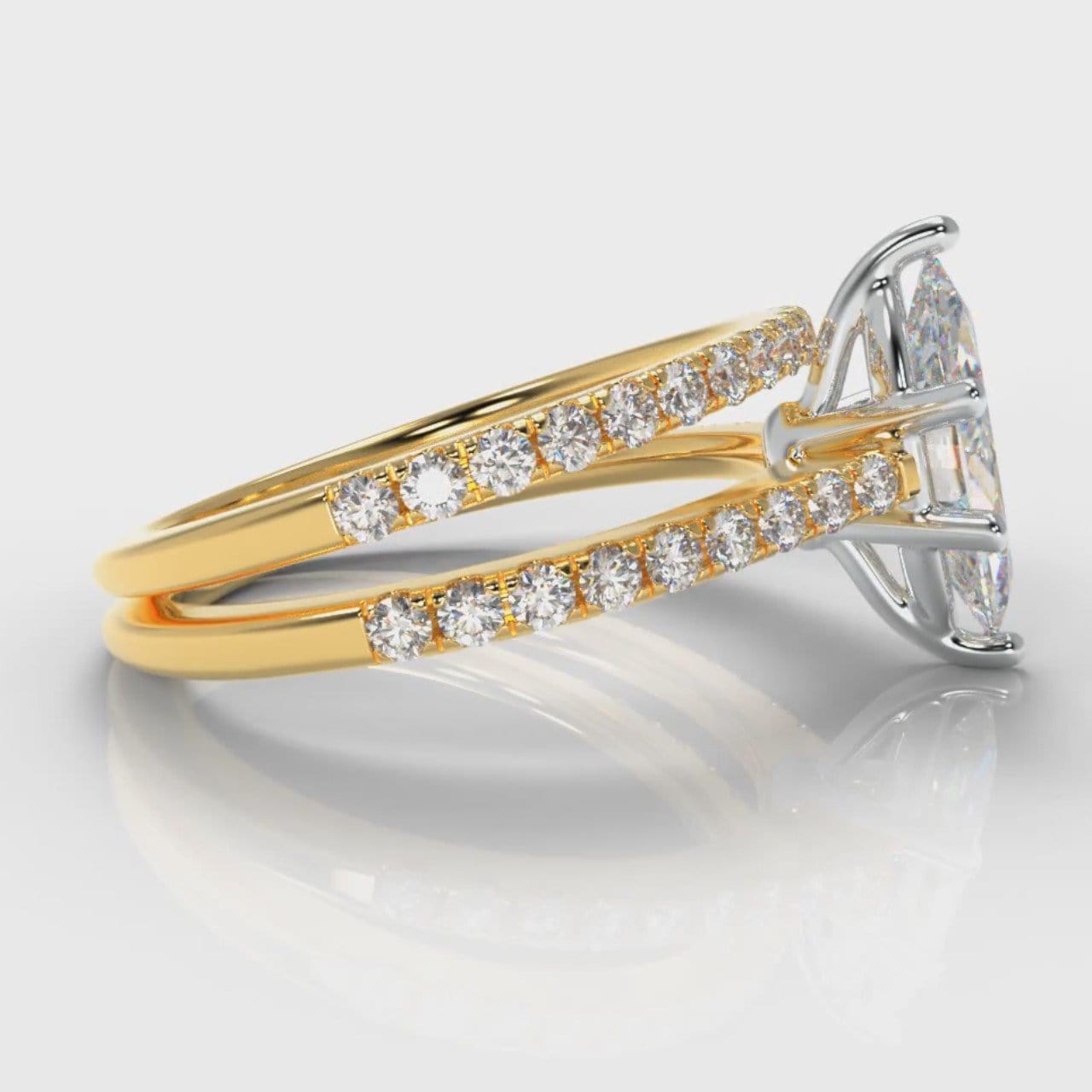 Star Petite Micropavé Marquise Diamond Bridal Set - Yellow Gold