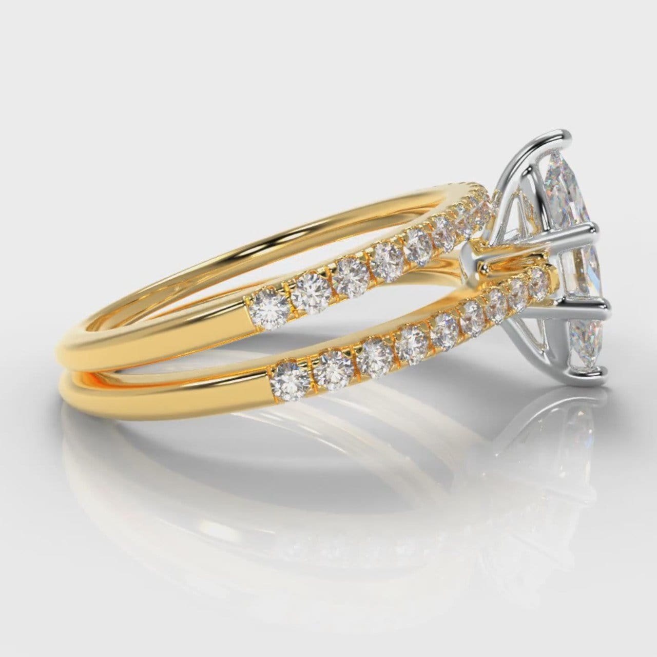 Star Petite Micropavé Marquise Diamond Bridal Set - Yellow Gold