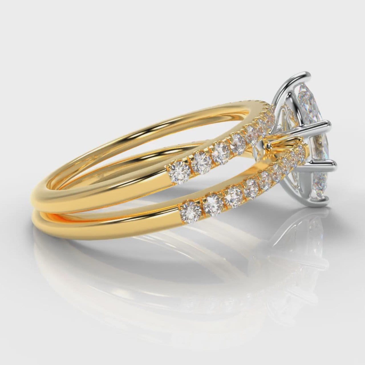 Star Petite Micropavé Marquise Diamond Bridal Set - Yellow Gold