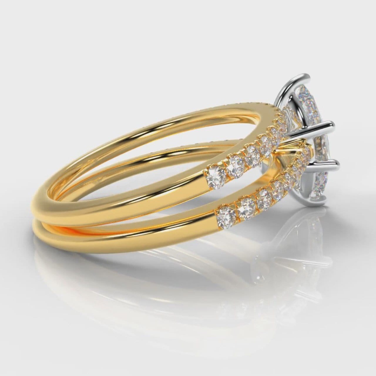 Star Petite Micropavé Marquise Diamond Bridal Set - Yellow Gold