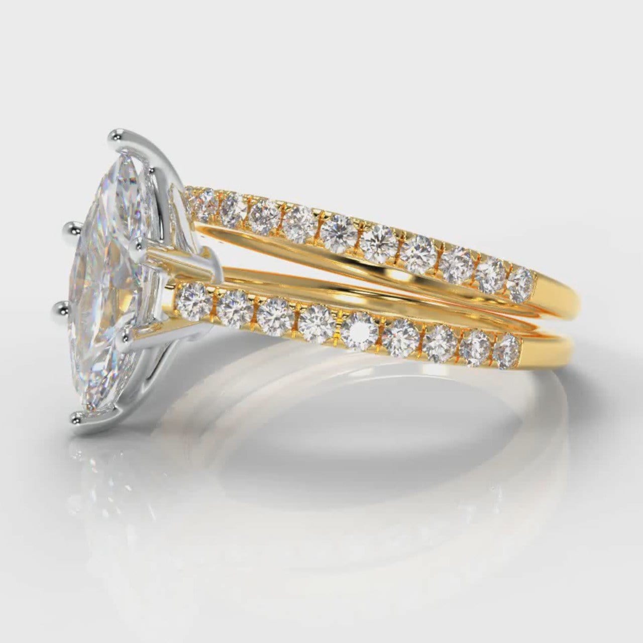 Star Petite Micropavé Marquise Diamond Bridal Set - Yellow Gold