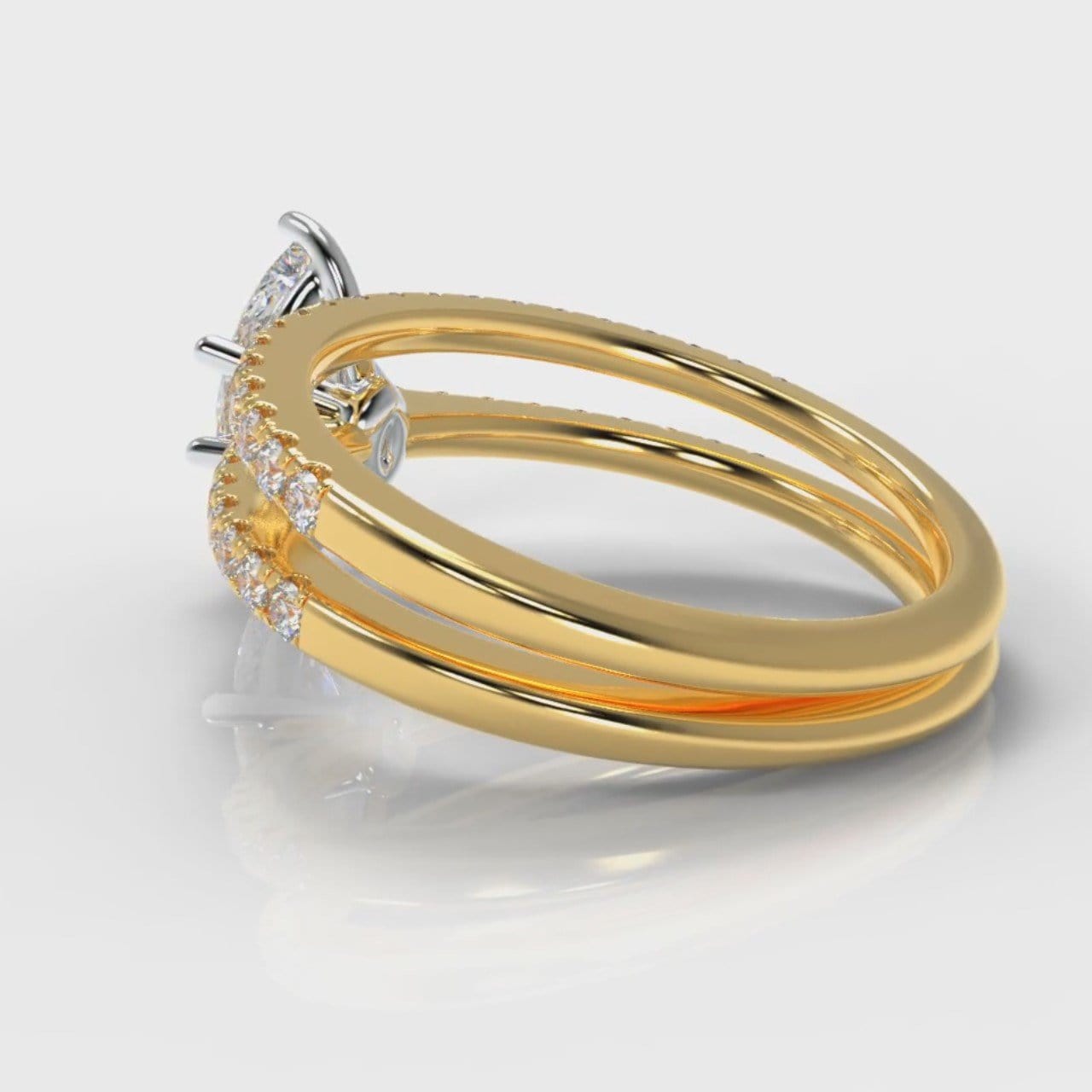 Star Petite Micropavé Marquise Diamond Bridal Set - Yellow Gold