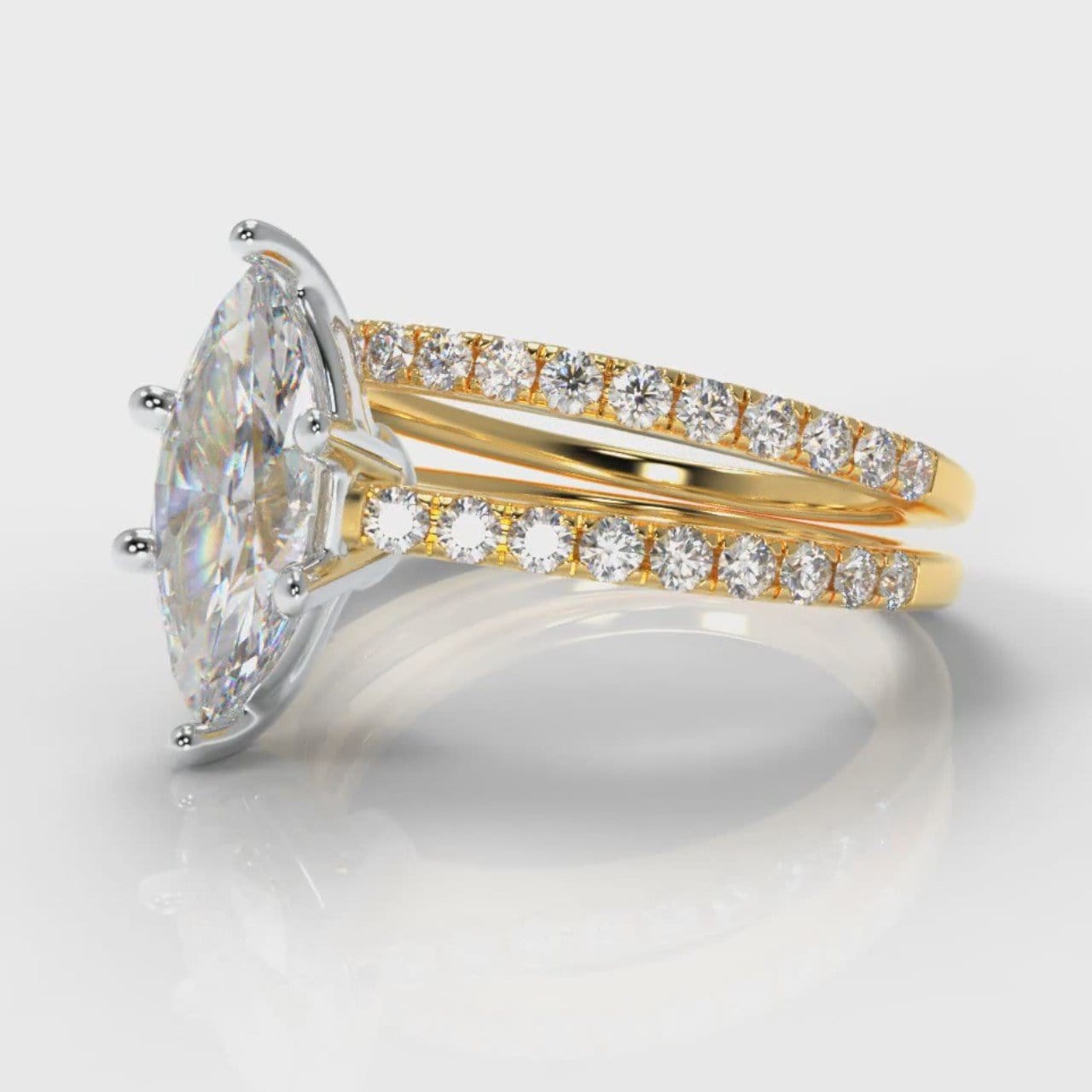 Star Petite Micropavé Marquise Diamond Bridal Set - Yellow Gold