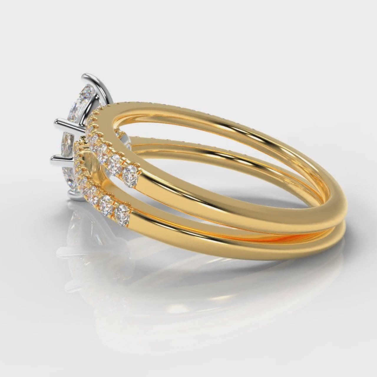 Star Petite Micropavé Marquise Diamond Bridal Set - Yellow Gold
