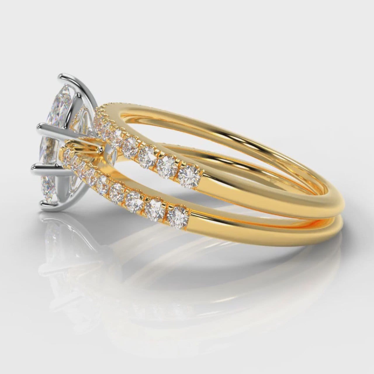 Star Petite Micropavé Marquise Diamond Bridal Set - Yellow Gold