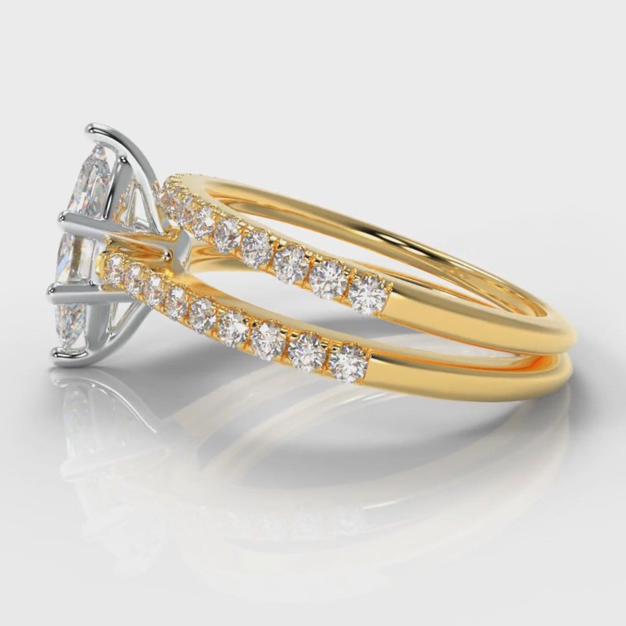 Star Petite Micropavé Marquise Diamond Bridal Set - Yellow Gold