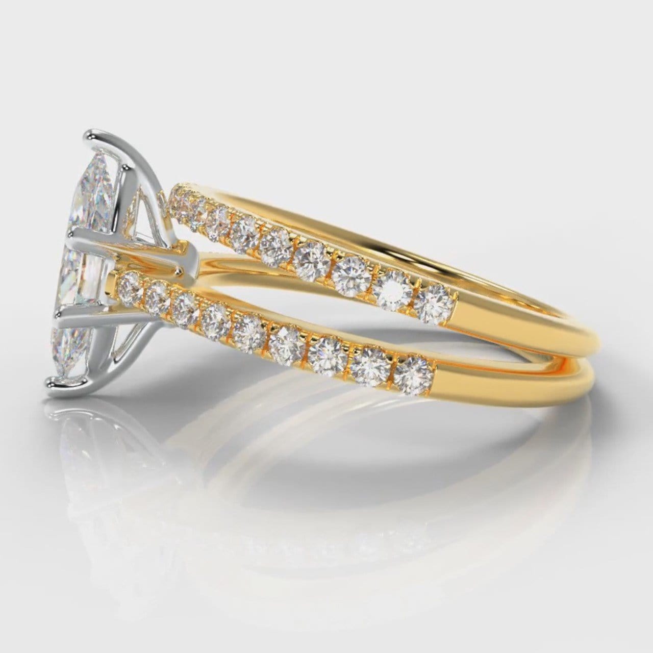 Star Petite Micropavé Marquise Diamond Bridal Set - Yellow Gold