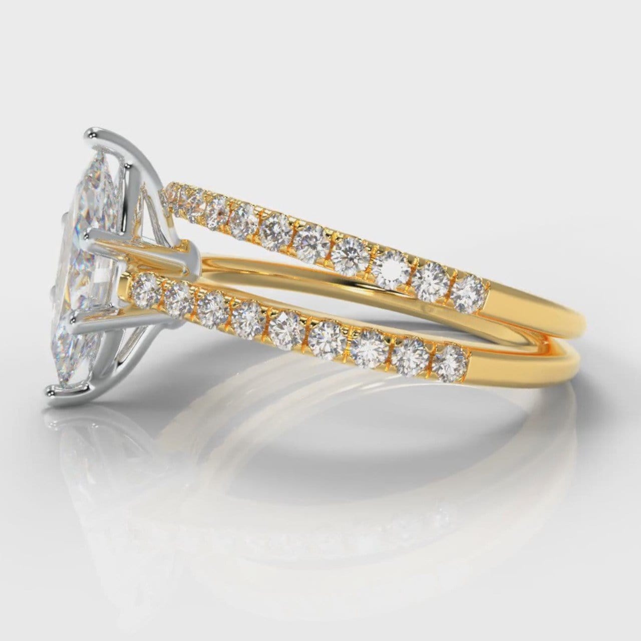 Star Petite Micropavé Marquise Diamond Bridal Set - Yellow Gold
