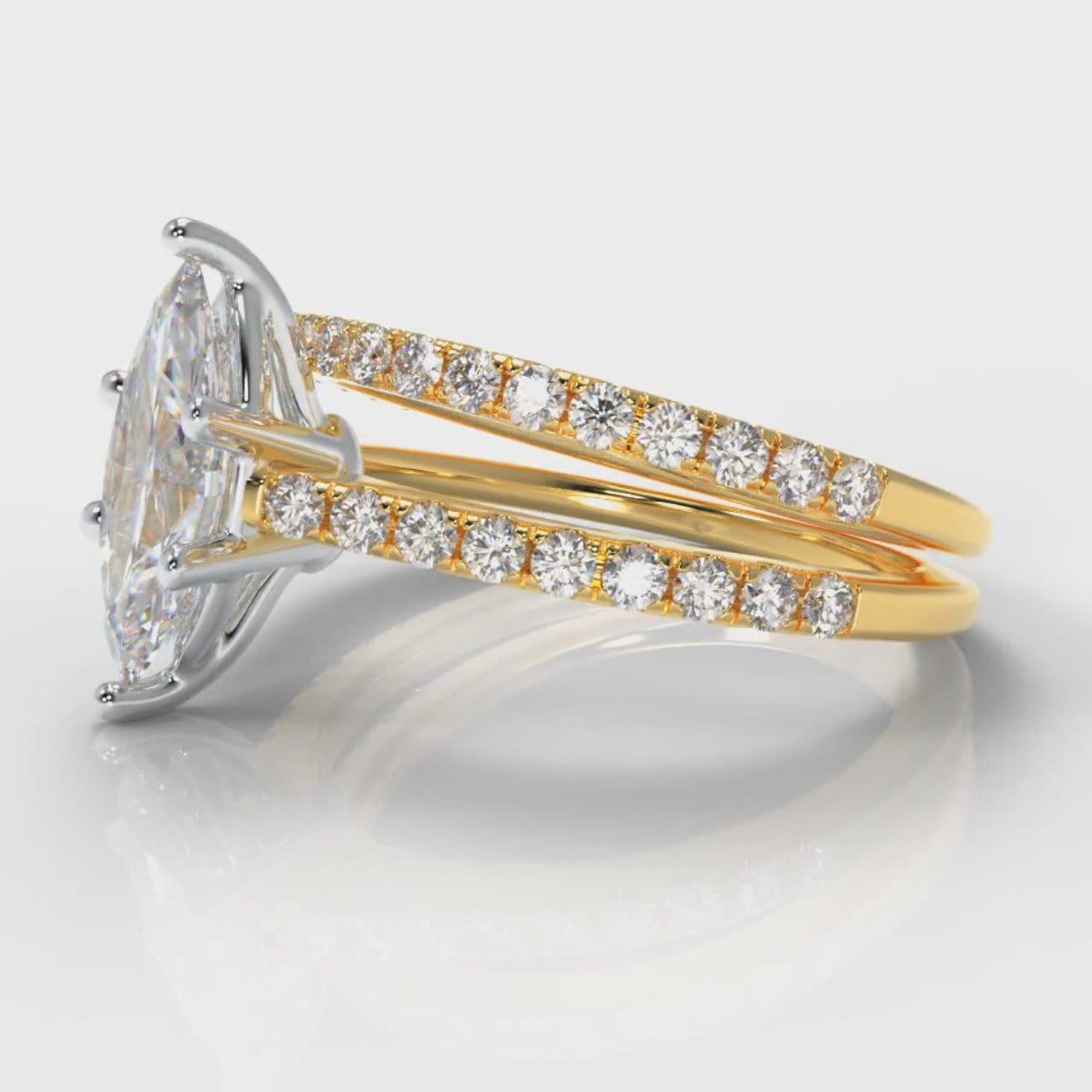 Star Petite Micropavé Marquise Diamond Bridal Set - Yellow Gold