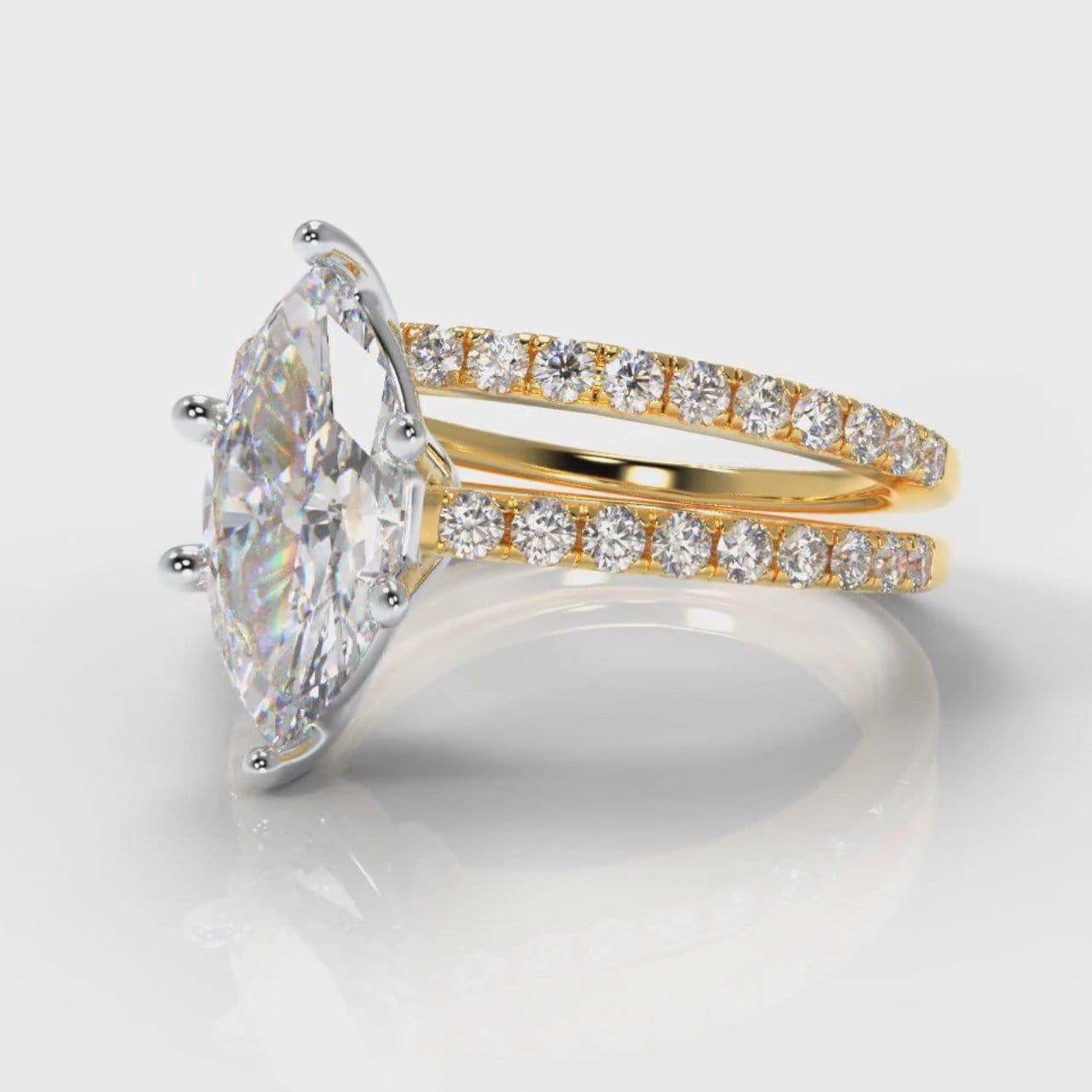 Star Petite Micropavé Marquise Diamond Bridal Set - Yellow Gold