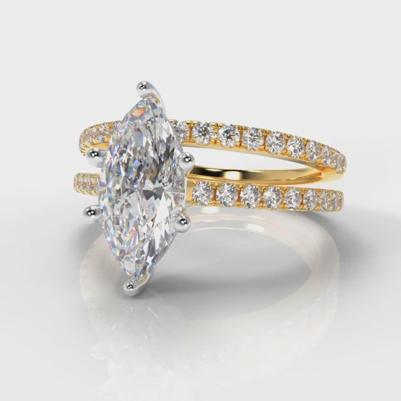 Star Petite Micropavé Marquise Diamond Bridal Set - Yellow Gold
