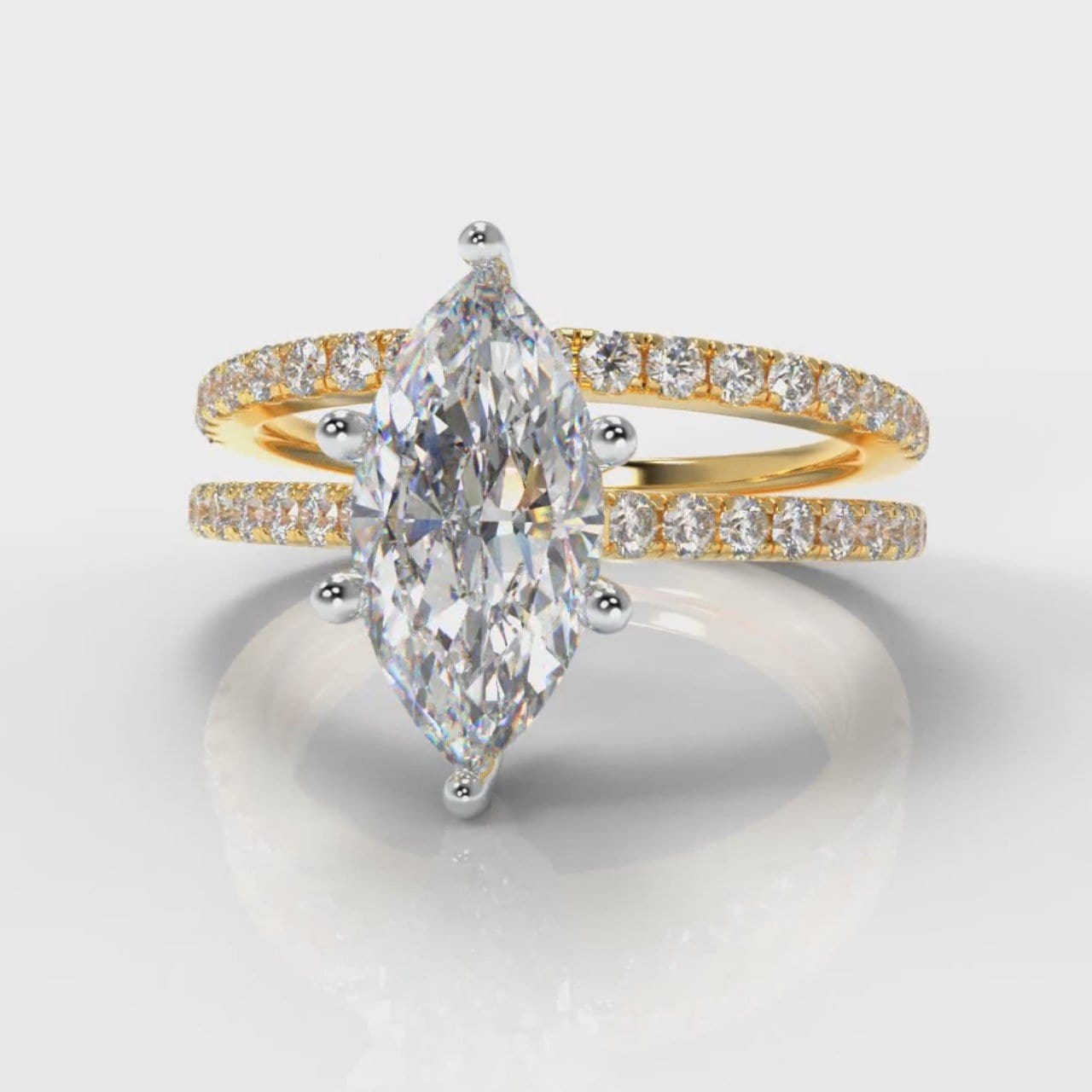 Star Petite Micropavé Marquise Diamond Bridal Set - Yellow Gold