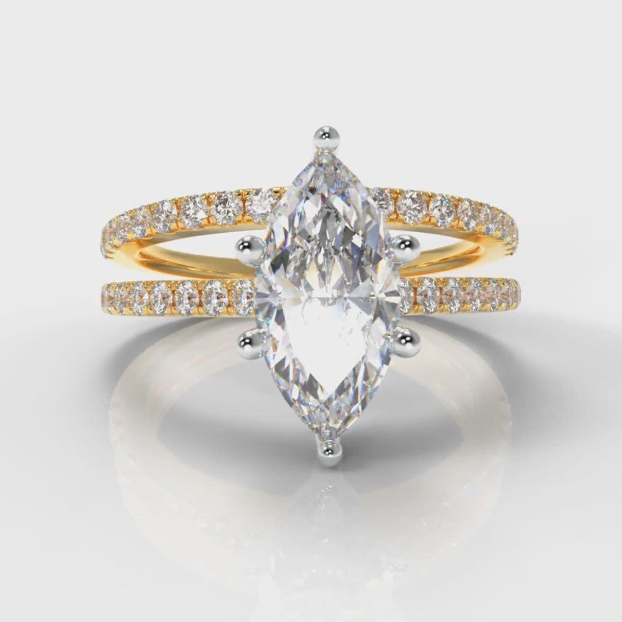 Star Petite Micropavé Marquise Diamond Bridal Set - Yellow Gold