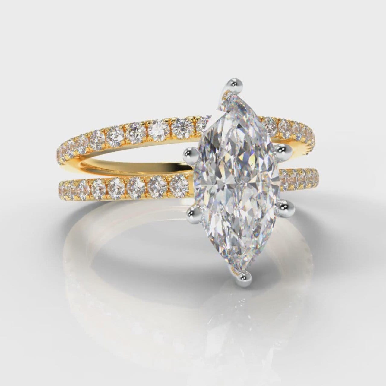 Star Petite Micropavé Marquise Diamond Bridal Set - Yellow Gold