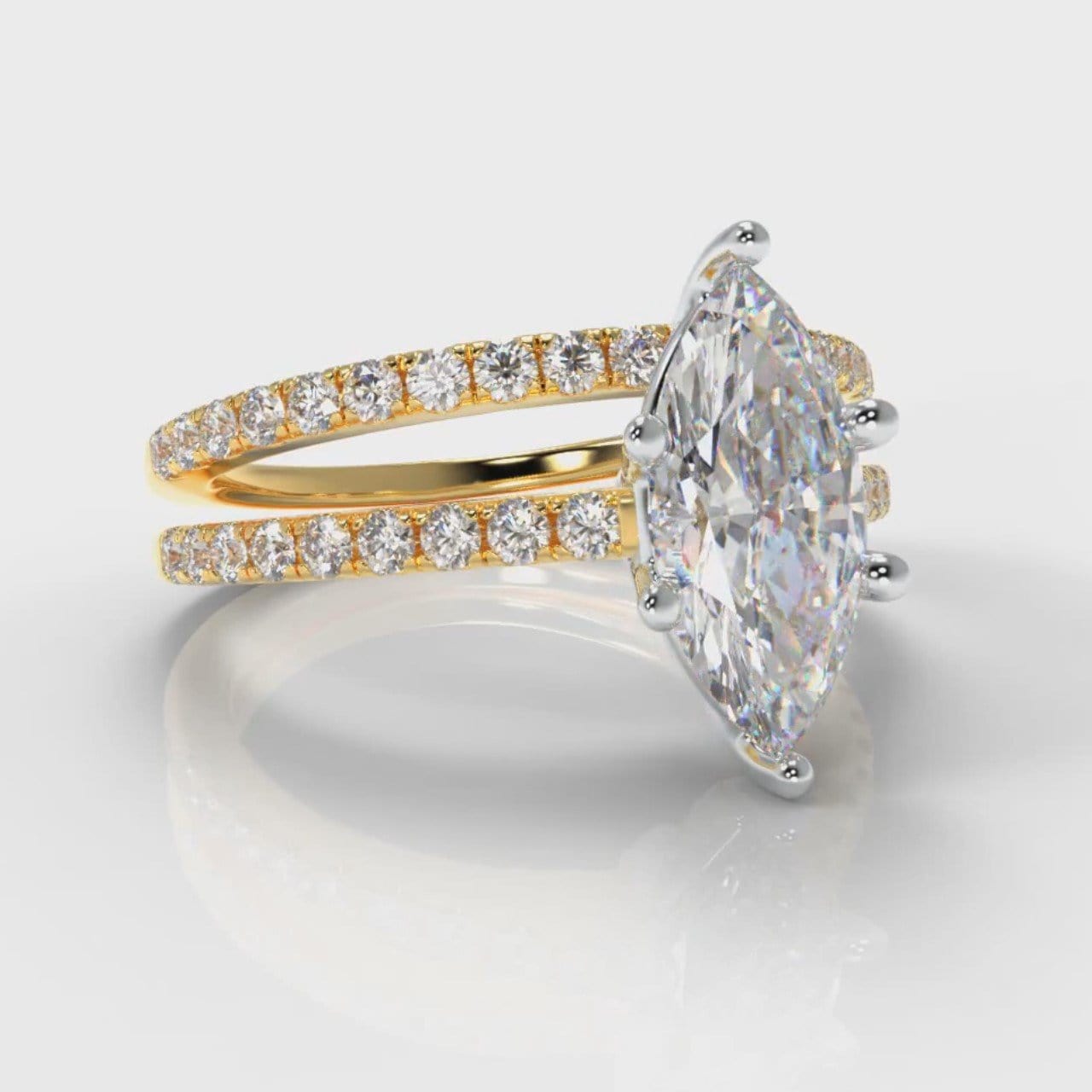 Star Petite Micropavé Marquise Diamond Bridal Set - Yellow Gold