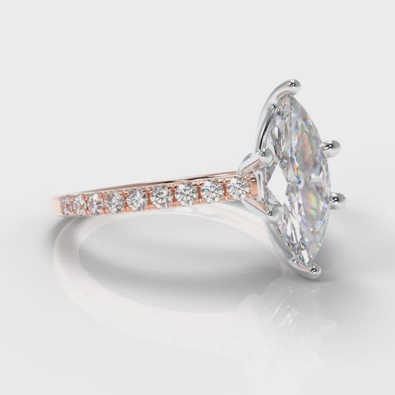 Star Petite Micropavé Marquise Diamond Engagement Ring - Rose Gold