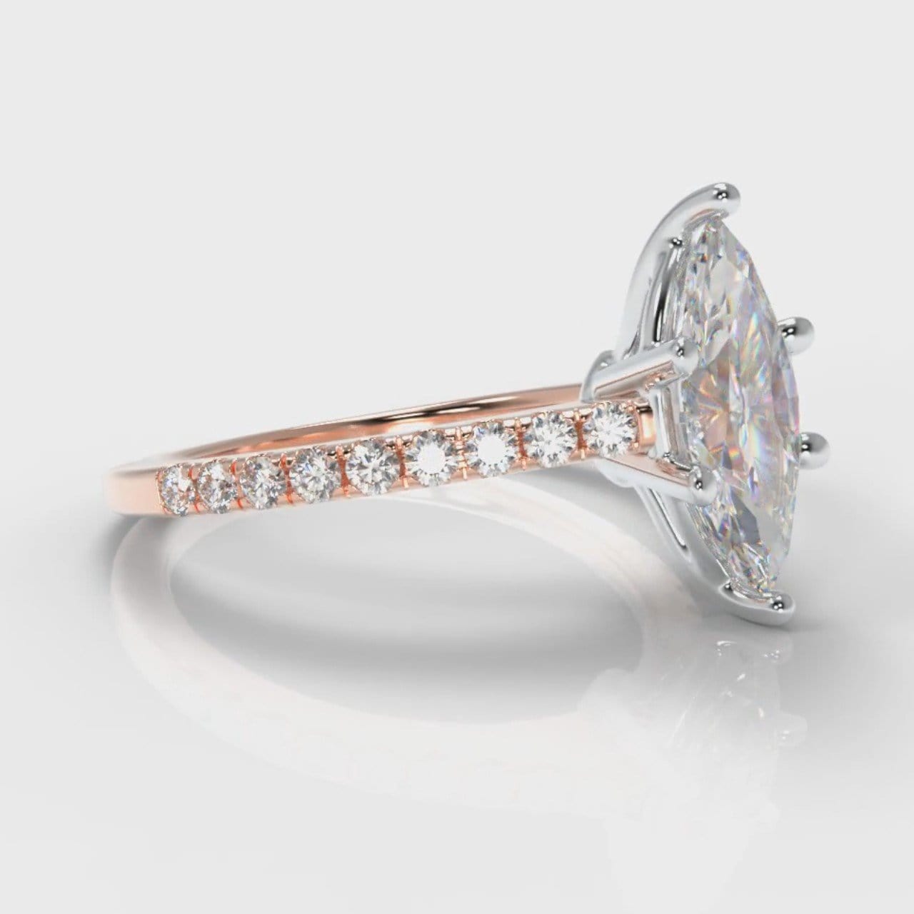 Star Petite Micropavé Marquise Diamond Engagement Ring - Rose Gold