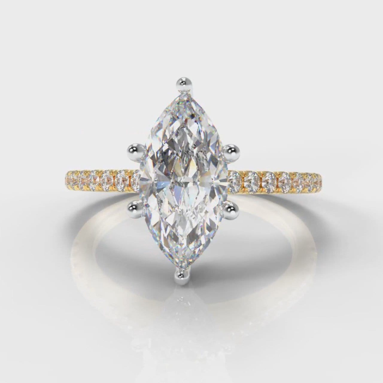 Star Petite Micropavé Marquise Diamond Engagement Ring - Yellow Gold